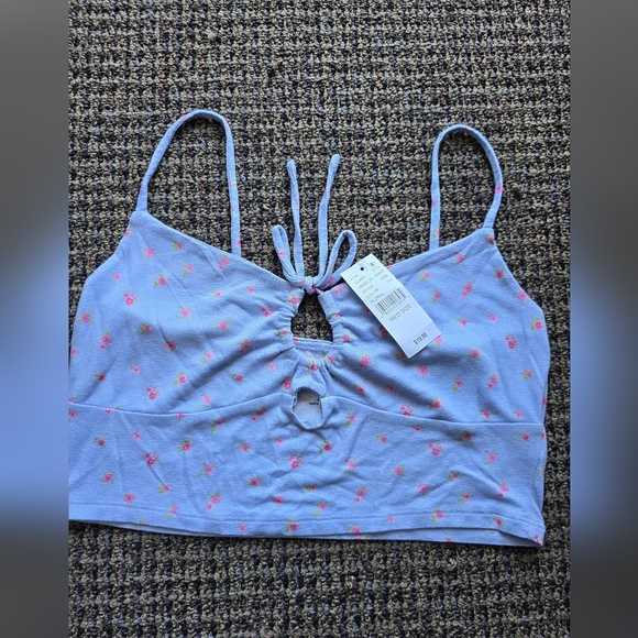 PacSun Light Blue Floral Tie-Front Top - Picture 1 of 4